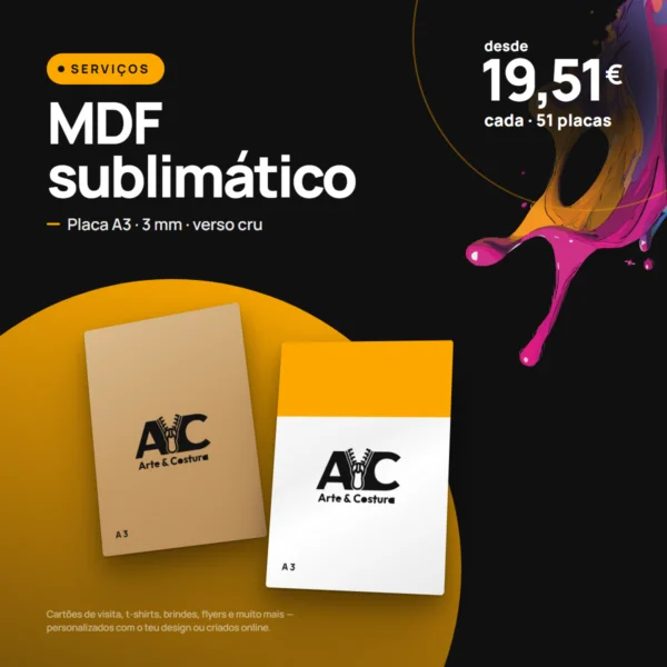 Corte MDF Sublimático A3 (verso cru)